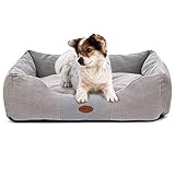 Muawo Premium Hundebett für kleine, Hunde. Geschenke für Hundebesitzer, Hundeliebhaber und Hundehalter. Rutschfestes Hundekörbchen, robust und gemütlich (S 60 x 45 x 18, Grau)