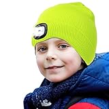 onehous LED Beanie Mütze mit Licht, Unisex Hände frei 4 LED Scheinwerfer Kappe, wärmer Winter Strickmütze, einstellbare Helligkeit Nachtlicht Hut Taschenlampe Jungen Mädchen - Gelb