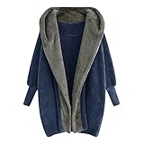 Damen Winter Mantel Top,Women Fashion ReßVerschluss Hoodie Kapuzen Jacke Parka Grabenmantel Windbreaker Coat Strickjacke Tops(A-Blau,L)