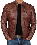 AQ07 Fashion Lederjacke - Café Racer Motorcycle Real Lambskin Leather Biker Jacket, echtes Lammleder, braun (3XL)