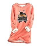 VICIKON Halloween Casual Oberteile mit Halloween-Zwergen-Print Cute Sweater Frauen Beiläufig Basic Rundhals Langarmshirt Damen Pulli Sweatshirt Sweater Sweatjacke Ob