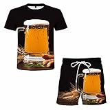 AWDX 2021 Herren T-Shirts + Kurze Hose Sets 3D Bier Druck Funny Karneval Pfingsten Oktoberfest Rundhals Kurzarm Shorts Anzug 2-Teiliges Männer Sportswear Jogger Training Gym Streetwear Freizeitanzug