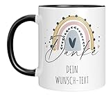 Personalisierte Tasse - 'Danke + Dein Wunsch-Text, mit Regenbogen Motiv' personalisiert - Dankes Geschenk Abschiedsgeschenk Erzieher*innen/Tagesmutter/Lehrer*innen (Schwarz)