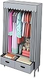 HANDIYA Kleiderschränke Schrank Einzelgarderobe, Schlafzimmer Metall Kleiderschrank Kleidung Schiene Aufbewahrungsbox mit Schublade Montage Stoff Kleiderschrank (Color : Gray, Size : 168 * 70 * 45CM)