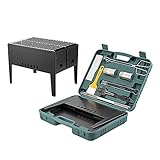 ROM Tragbarer Klappgrill,Edelstahl-BBQ-Werkzeug,Outdoor-Grill-Grillgerät-Set mit Tragetasche für Campinggrill,35X24CM