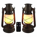 LED Laterne Vintage Sturmlaterne, Flackernde Flamme Zwei Lichtmodi, Batteriebetriebene Lampe mit Fernbedienung, wasserdicht für Innen Draußen Garten Camping Terrasse Veranda, 2 Stück Kup