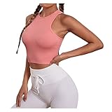 TOALOL Damen Hosenträger Weste Wickelshirt Einfarbig Rundhals Sport Oberteil Ärmellose Tank Top Yoga Shirt Sexy Weste Mode T-Shirt Tunika Lässige Basic Blusen Crop Top Leibchen (Rosa, M)