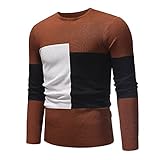 HUIWU Herren Sweatjacken Sweatshirt Pullover Herbst Winter Langarm Rundhals Color Block Regular Fit Strickhemd Unterhemd Freizeithemd Langarmshirts Casual Baumwolle Feinstrick Tops Unterzieh Sw