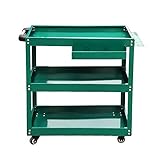 QWEEF Garage DIY Heavy Duty Versorgungswagen mit DREI Speicherfach Regale Werkzeugwagen Metal Service Zweckwagen Werkstattwagen (Color : Green, Größe : 65.5x36x67.5cm)