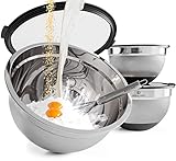 BO-LINE® Edelstahl Schüssel mit Deckel inkl. Schneebesen | 1,0l, 2,5l und 4,5l | Premium Rührschüssel | rutschfest Zubereiten, Servieren & luftdicht Aufbew