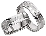 JC Trauringe 925er Sterling Silber Paar-Preis I Ehe-Ringe mit kostenloser Gravur I Verlobungsringe geschwungen 6 mm breit mit Etui-Box I Herren-Ring ohne & Damen-Ring mit Stein I Gr. 48 bis 72 I A21