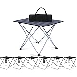 KAUTO Campingtisch Stühle 7-teiliges Outdoor Klapptisch Set, Tragbarer Aluminium Camping Picknicktisch, Auto Ultraleichter Kleiner Quadratischer Tisch, 56x40x40cm (Farbe : Weiß)