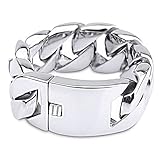 NDYD Herren Armband Kiel Titan Stahl Hochpolnisches Gliederarmband Edelstahl Lokomotive Gold Silber Zweifarbig Poliert,Silber,24