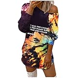 Zldhxyf Sweatshirt Damen Off Shoulder Pullover Kleider Fledermausärmel Tie Dye Oberteile Tops Freizeit Lose T-Shirt Bluse Langarmshirt Drucken Jumper Sweatshirtkleid Herb