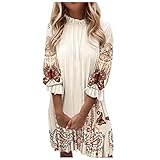 GFGHH Damen Blumen Midi-Blumenkleid Kleid, Locker Geschnittenes Damen Kleid Blumen-Allover-Druck 3/4-Arm Boho V-Ausschnitt Elegant A-Linie Kleid Blumenkleid Strandkleid Lose ManiKleid Cocktailk