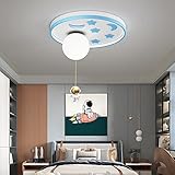 LED Dimmbar Kind Deckenleuchte Junge Schlafzimmer Deckenlampe Astronaut Raumfahrer Design Deckendeko Leuchte Eisen Kinderzimmerlampe Schlafzimmerlampe mit Fernbedienung Blau 30W