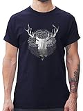 Oktoberfest Trachtenshirt Herren Party Trachten - Hirsch Grau - XXL - Navy Blau - Spruch Shirt - L190 - Tshirt Herren und Männer T-S