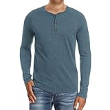 KBUY Langarmshirt Herren Henley Shirt Rundhals Langarm Unterzieh T-Shirt Herren Henley Shirts Slim Fit Knöpfe Basic T-Shirts Herren Henley Shirt mit Grandad-Ausschnitt Longsleeve Männer Lässige TS