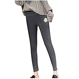 Thermohose Damen Leggings Bauchweg Thermoleggins Stretch Bequeme Freizeithose Straight Bein Hose Leicht Sweatpant Stretchy Cashmere Thermal Pants Thermoleggins mit Innenfleece(Grau,XXXL)