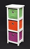 ts-ideen Kommode Nachttisch Schrank 62 cm Höhe Bad Regal Weiß mit 3 Körben in Orange Lila Grün für Kinderzimmer, Büro, Bad, Flur und Baby