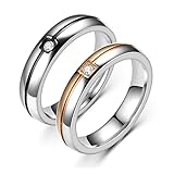 ANAZOZ 2 Stück Eheringe Rosegold Ehering Individuell für Damen Herren Edelstahl Schwarz Silber Gewölbt Linie Welle Glänzend Zweifarbig Personalisiert G