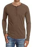 Gemijacka Langarmshirt Herren Henley Shirt Rundhals Langarm Unterzieh T-Shirt mit mehrerer Farbe Braun L