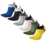 Panegy 6 Paar Zehensocken Herren Atmungsaktiv Socken Niedrig Sport Socken Fingersocken Gesondert Jogging Spaziergang Wandern Elastisch Einheitsgröße Gelb/Grün/Weiß/Grau/Schwarz/B