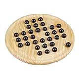 Relaxdays Solitaire Spiel, rundes Spielbrett, 33 Kugeln, Kinder & Erwachsene, 1 Spieler, Holz Brettspiel, natur/schw