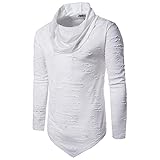 Pullovers Herren Regular Fit Hoher Kragen Loch T-Shirt Herren Unregelmäßiger Saum Persönlichkeit Langarm Shirt Herren Frühling Herbst Mode Einfarbig Lassig Shirt H