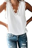 Damen Sommer Spitze V-Ausschnitt Tank Tops Elegant Lose Ärmellos Oberteile Shirt,Weiß,L