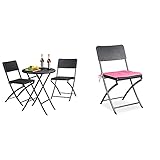 Relaxdays Gartenmöbel Set Bastian, klappbar, 3-teilig, Rattan-Optik, klein, HBT Tisch: 75,5 x 60 x 60 cm, schwarz & Klappstuhl Bastian, Gartenstuhl klappbar HBT 82 x 44 x 50 cm, schwarz (1er Pack)