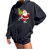 WANGTIANXUE Pullover Damen Weihnachten Drucken Hoodie Interessant Weihnachtsmann Muster Sweatshirt mit Tasche Kordelzug Herbstjacke Damen Mode Gothic Kleidung Winter Oversize Kapuzenp