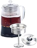 Rosenstein & Söhne Teekocher mit Sieb: 2in1-Glas-Teebereiter & Wasserkocher, Edelstahl-Sieb, 800 Watt, 1,2 l (Perkolator)