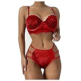 Lmingqq Damen Sexy Dessous-Set Bügel BH Spitze Push-Up Slip Unterwäsche Damen Spitzen Dessous Sexy Bralette Unterwäsche 2 Stück BH und Höschen Set Riemchen Babydoll Nachtw