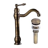 MEIBATH Badezimmer Waschbecken Mischbatterien Antik Messing Arbeitsplatte Wasserhahn Vessel Tap + Waschbecken Pop up Drain (kein Überlauf) Wasserhahn Badarmatur W