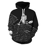 YUEBAOBEI Unisex Kapuzenpullover, Herren Hoodies 3D Drucken Astronaut Grafik Sweatshirt, Tasche Pullover Hoodie, Komfortabel Damen Herren Langarm Aufdruck Paar Sportswear,Schwarz,L