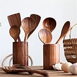 wantanshopping Utensilienhalter Runder Hölzerner Essstäbchen Halter Kochutensilien Löffel Gabel Spatulas Schaufel Besteck Lagerregal Organizer Küchenzubehör Küchenutensilienhalter (Size : Large)
