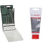 Bosch 5tlg. Hammerbohrer-Set SDS-plus + Bosch Professional 100 ml Schmierfett Tube (für SDS plus & SDS max Bohrer/Meißel, Zubehör Bohrhammer)