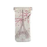 ALARGE Sonnenbrillentasche Paris Eiffelturm Blumen Kirschblüte tragbar Brillenetui Tasche Quetschverschluss weiches PU-Leder Brillenetui Etui für Kinder Herren D