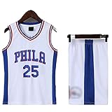 Simmons Jersey 76er 25# Kids Basketball Jersey Top und Shorts Set, ärmellos atmungsaktiver 2-teiliger Anzug Trainingsanzug White- S