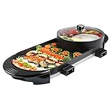 2 in 1 tragbarer elektrischer Hot Pot Grill, tragbarer elektrischer Grill, multifunktionaler Teppanyaki-Grill im Innenbereich / koreanischer Grill, 3,6 l Kapazität für , Doppelherd (1500 W * 2)