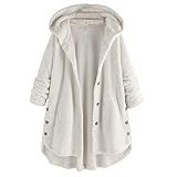 BIBOKAOKE Oversized Pullover Damen Plüschjacke Warm Winterjacke Fleecejacke Plüschmantel mit Knopfleiste Kapuzenjacke Herbst Winter Hoodie Jacke Plüsch Pulli Asymmetrische Übergangsjack