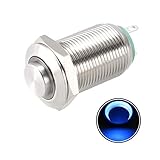 sourcing map Einrastender Metall-Druckknopfschalter, hoher Kopf, 12 mm, Montage-Durchmesser, 1 NO, 12 V, blaues LED-L