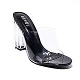 REVOL Shoes Fusion Translucent Block High Heel Mule Open Toe Sandalen Schuhe Fusion Translucent Block High Heel Mule Open Toe Sandale, Schwarz (schwarz), 43 EU