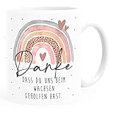 SpecialMe® Tasse Danke dass du uns beim Wachsen geholfen hast Abschiedsgeschenk Kindergarten Geschenk Erzieher Tagesmutter rosa weiß Keramik-T