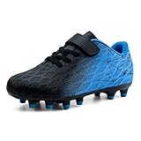 JABASIC Kids Firm Ground Fußballschuhe Jungen Mädchen Sportliche Fußballschuh (29EU,Schwarz/Blau)