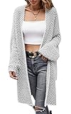 Spec4Y Strickjacke Damen Lang V-Ausschnitt Langarm Streifen Lässige Herbst Winter Strickmantel mit Taschen 2207 Grau X-Larg