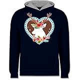 Shirtracer Oktoberfest Kinder Party Outfit Accessoires - Hirsch mit Blumen Oktoberfest - 128 (7/8 Jahre) - Navy Blau/Grau meliert - Fun - JH003K - Kinder Kontrast H