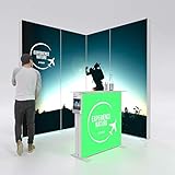 PIXLIP GO Mobiler Messestand mit LED-Leuchtrahmen - Werbebanner mit Textildruck - Modulare Präsentationsfläche mit Stecksystem, geringes Gewicht, individuell bedruckbar, Standvariante ES2020