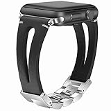 LUONE Ersatzband, Metall-Edelstahl-Kette Uhrenarmband kompatibel mit Apple-Uhr Iwatch 2/3 / 4/5-Leder-Uhr-Armband,Schwarz,38